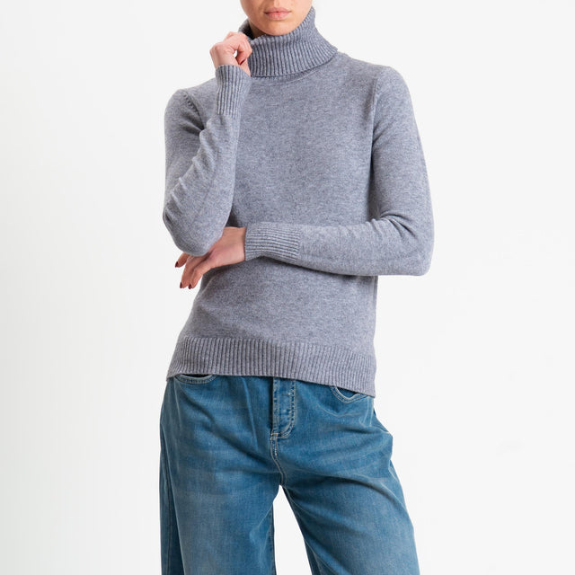 Zeroassoluto-Maglia collo alto doppio filo bordi a coste - grigio melange