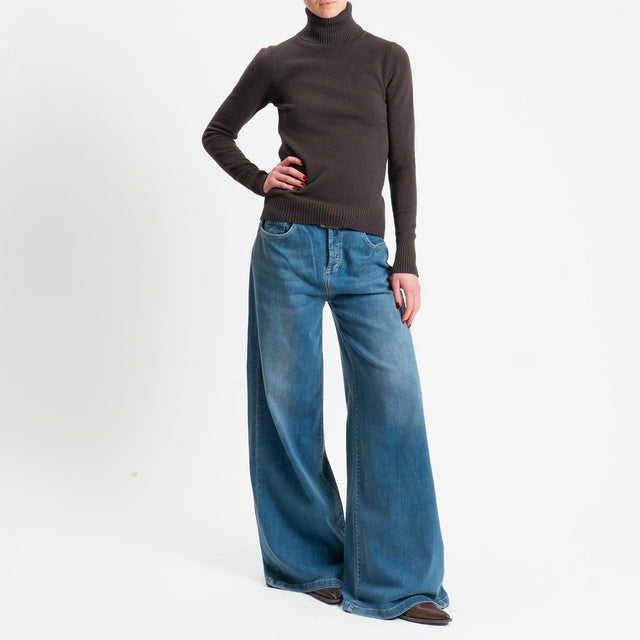 Zeroassoluto-Maglia collo alto doppio filo bordi a coste - cioccolato