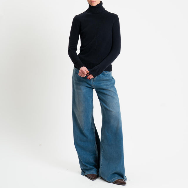 Zeroassoluto-Maglia collo alto doppio filo bordi a coste - nero