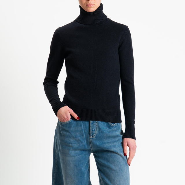 Zeroassoluto-Maglia collo alto doppio filo bordi a coste - nero