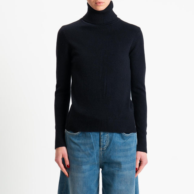 Zeroassoluto-Maglia collo alto doppio filo bordi a coste - nero