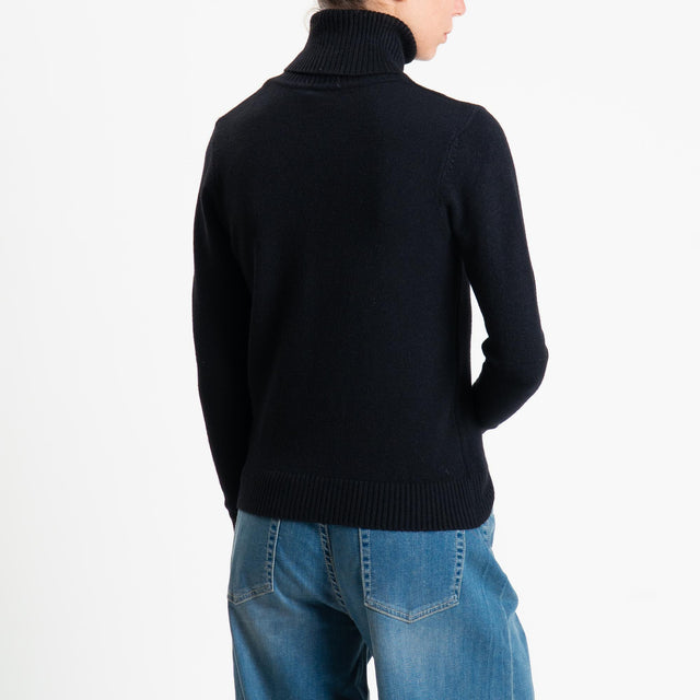 Zeroassoluto-Maglia collo alto doppio filo bordi a coste - nero