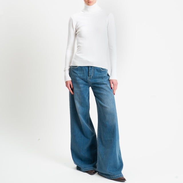 Zeroassoluto-Maglia collo alto doppio filo bordi a coste - panna