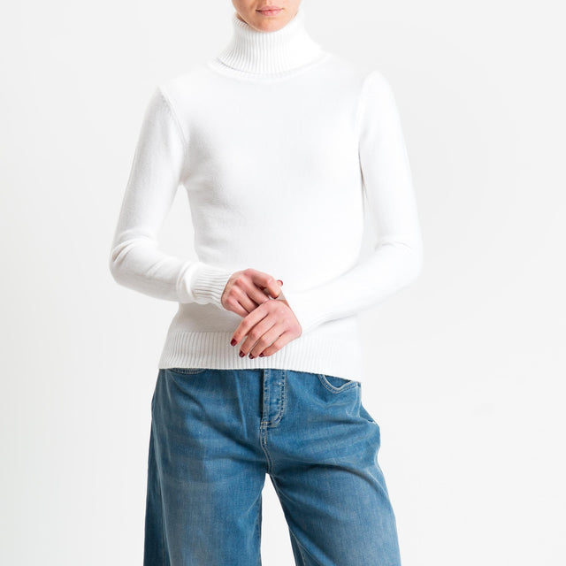 Zeroassoluto-Maglia collo alto doppio filo bordi a coste - panna