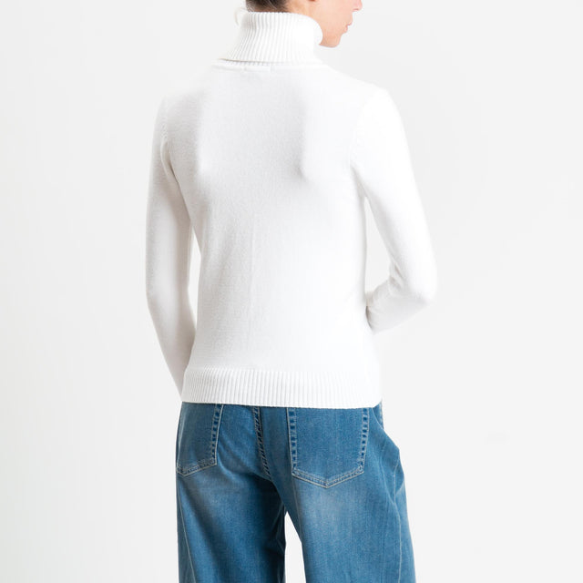 Zeroassoluto-Maglia collo alto doppio filo bordi a coste - panna