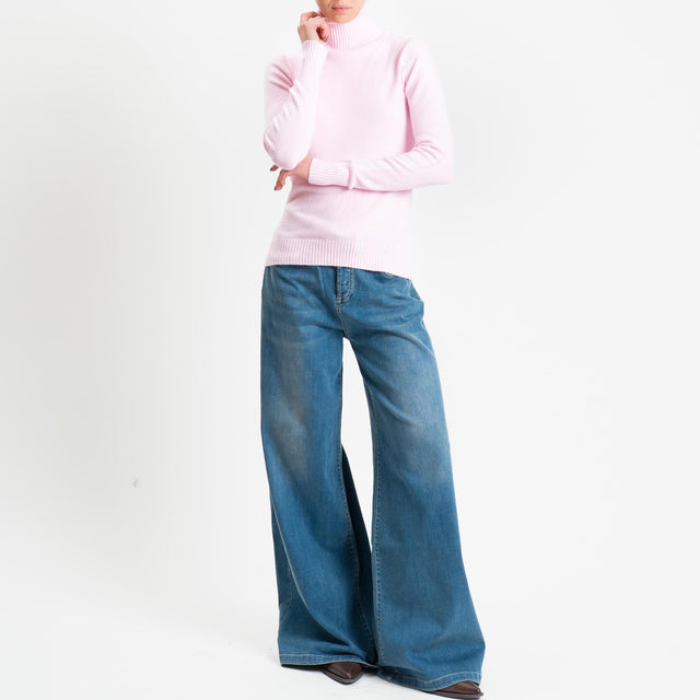 Zeroassoluto-Maglia collo alto doppio filo bordi a coste - rosa