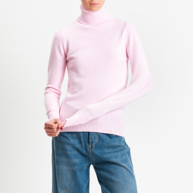 Zeroassoluto-Maglia collo alto doppio filo bordi a coste - rosa