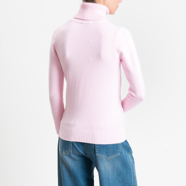 Zeroassoluto-Maglia collo alto doppio filo bordi a coste - rosa