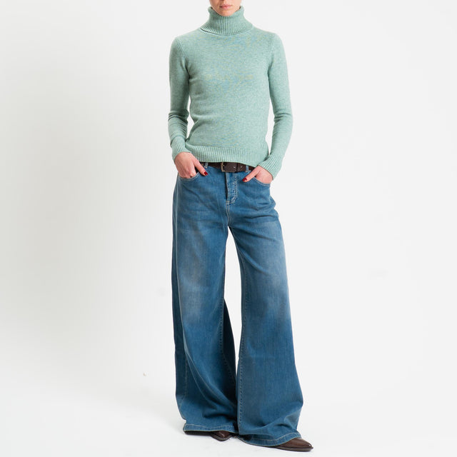 Zeroassoluto-Maglia collo alto doppio filo bordi a coste - salvia