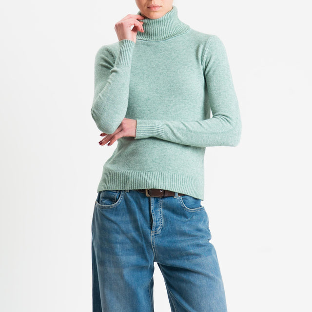 Zeroassoluto-Maglia collo alto doppio filo bordi a coste - salvia