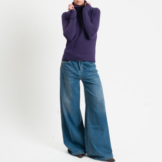 Zeroassoluto-Maglia collo alto doppio filo bordi a coste - uva