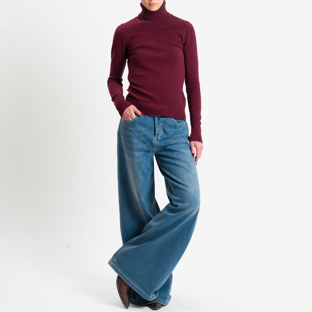 Zeroassoluto-Maglia collo alto doppio filo bordi a coste - Bordeaux