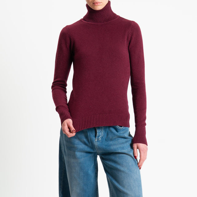 Zeroassoluto-Maglia collo alto doppio filo bordi a coste - Bordeaux