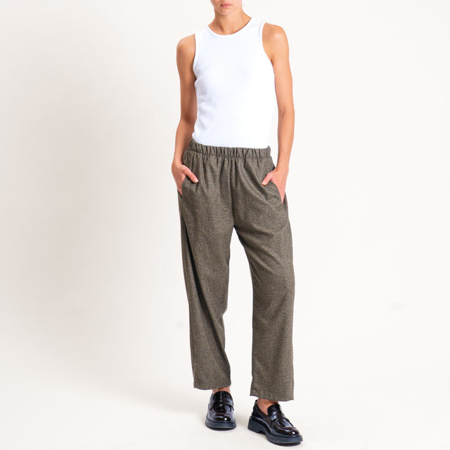 Zeroassoluto-Pantalone LIA baggy elastico in vita - militare melange