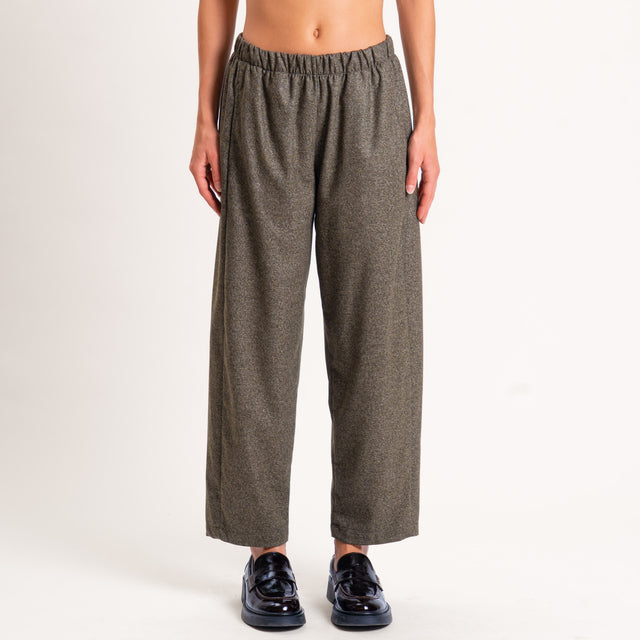 Zeroassoluto-Pantalone LIA baggy elastico in vita - militare melange
