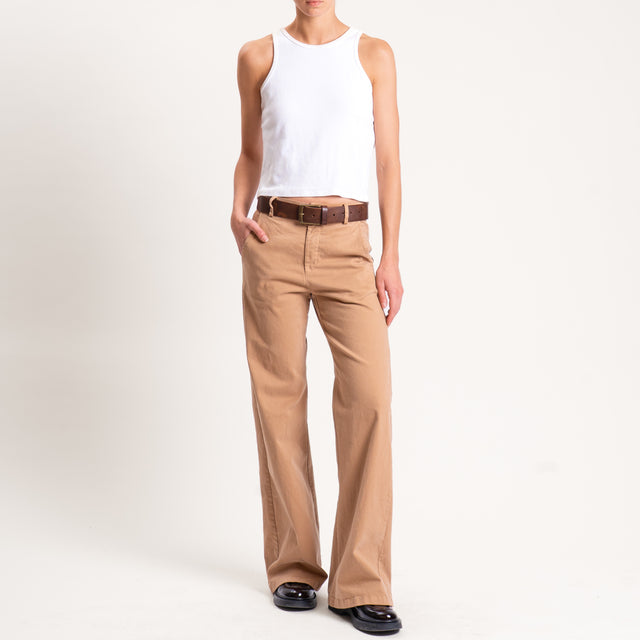 Zeroassoluto-Pantalone LILLY palazzo cotone elasticizzato - camel