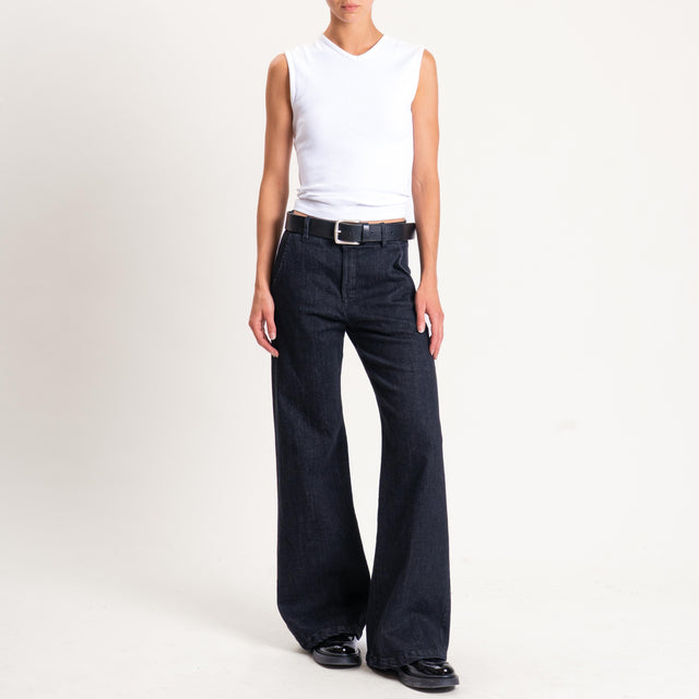 Zeroassoluto-Pantalone LILLY palazzo tela jeans elasticizzata - denim nero