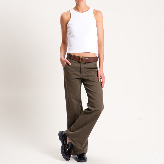 Zeroassoluto-Pantalone LILLY palazzo cotone elasticizzato - militare