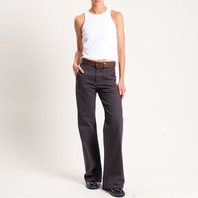 Zeroassoluto-Pantalone LILLY palazzo cotone elasticizzato - moro