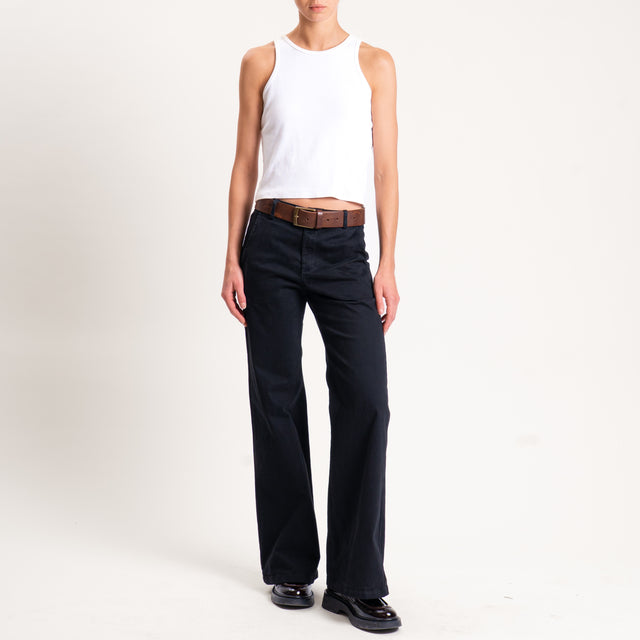 Zeroassoluto-Pantalone LILLY palazzo cotone elasticizzato - nero