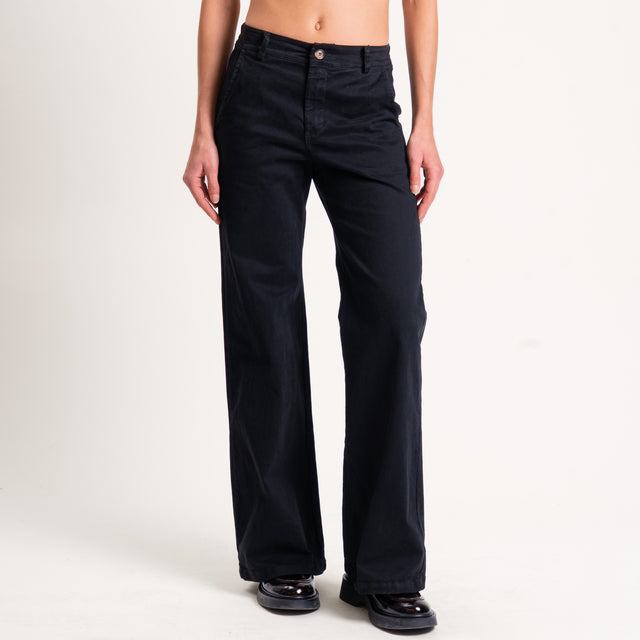 Zeroassoluto-Pantalone LILLY palazzo cotone elasticizzato - nero
