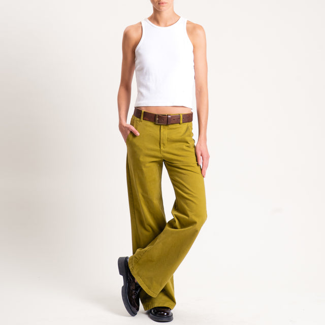 Zeroassoluto-Pantalone LILLY palazzo cotone elasticizzato - olio