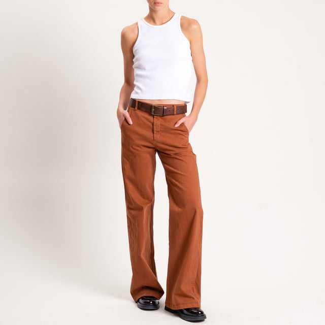 Zeroassoluto-Pantalone LILLY palazzo cotone elasticizzato - whiskey