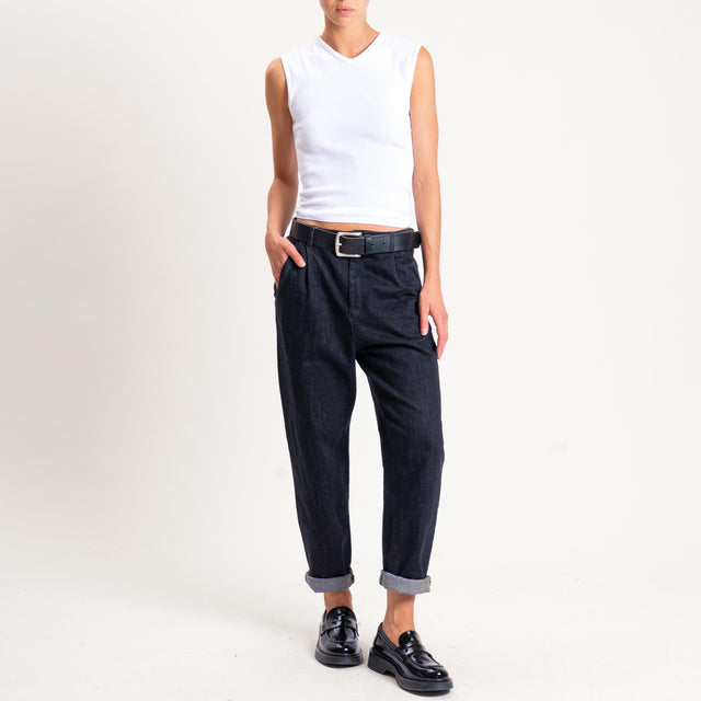 Zeroassoluto-Pantalone LOLA boyfriend tela jeans elasticizzata - denim nero