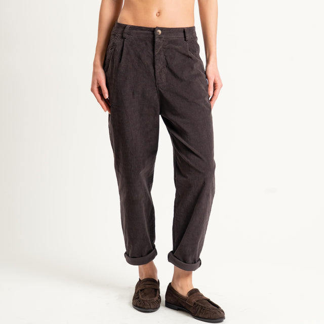 Zeroassoluto-Pantalone LOLA velluto boyfriend - moro