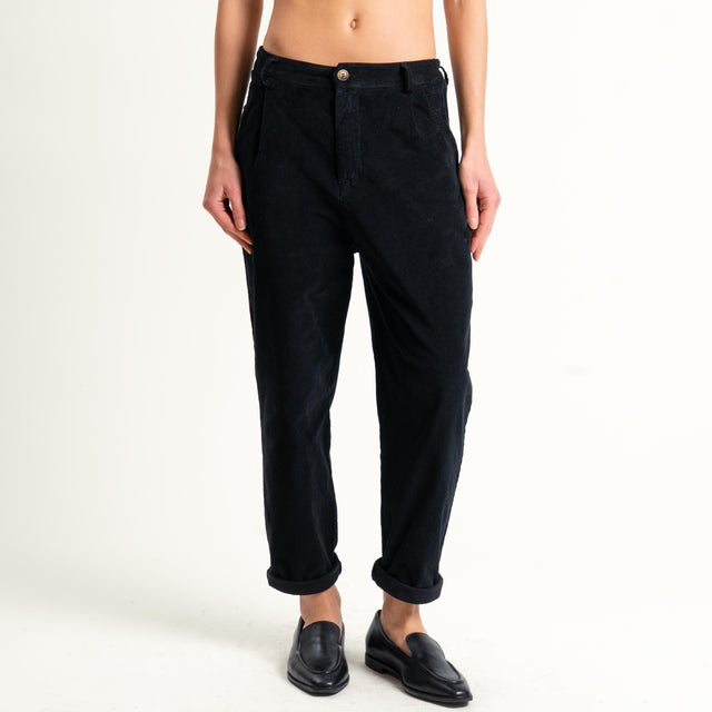 Zeroassoluto-Pantalone LOLA velluto boyfriend - nero