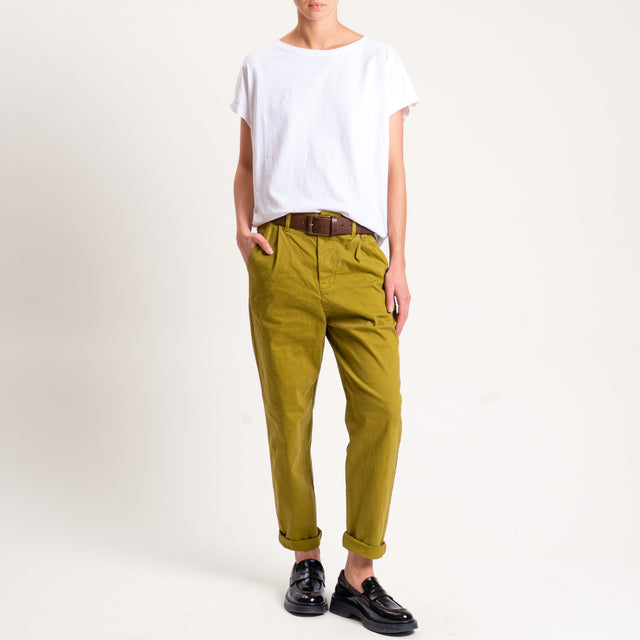 Zeroassoluto-Pantalone LOLA elastico dietro cotone elasticizzato - olio