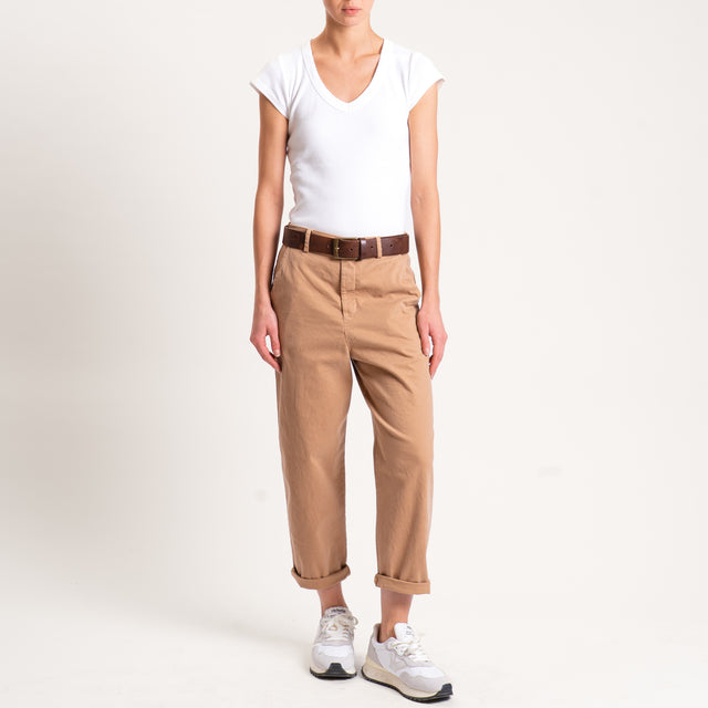 Zeroassoluto-Pantalone LORY baggy cotone elasticizzato - camel