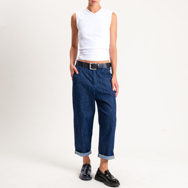 Zeroassoluto-Pantalone LORY baggy tela jeans elasticizzata - denim