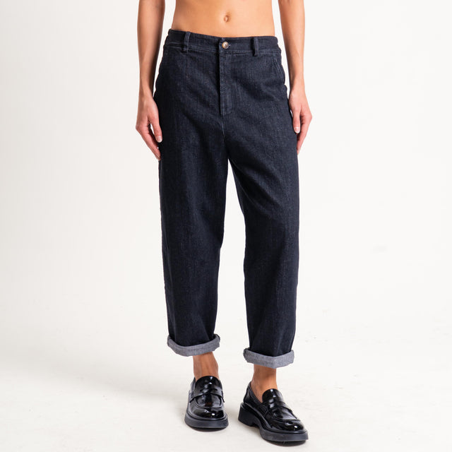 Zeroassoluto-Pantalone LORY baggy tela jeans elasticizzata - denim nero