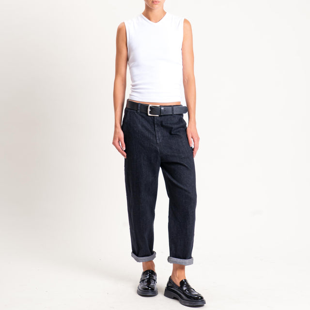 Zeroassoluto-Pantalone LORY baggy tela jeans elasticizzata - denim nero