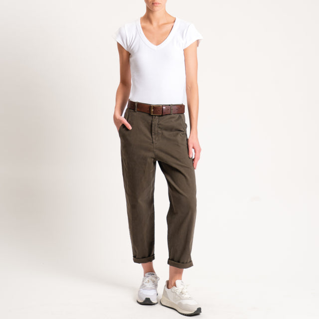 Zeroassoluto-Pantalone LORY baggy cotone elasticizzato - militare