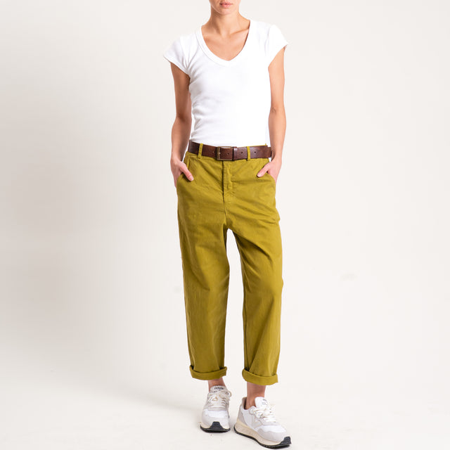 Zeroassoluto-Pantalone LORY baggy cotone elasticizzato - olio