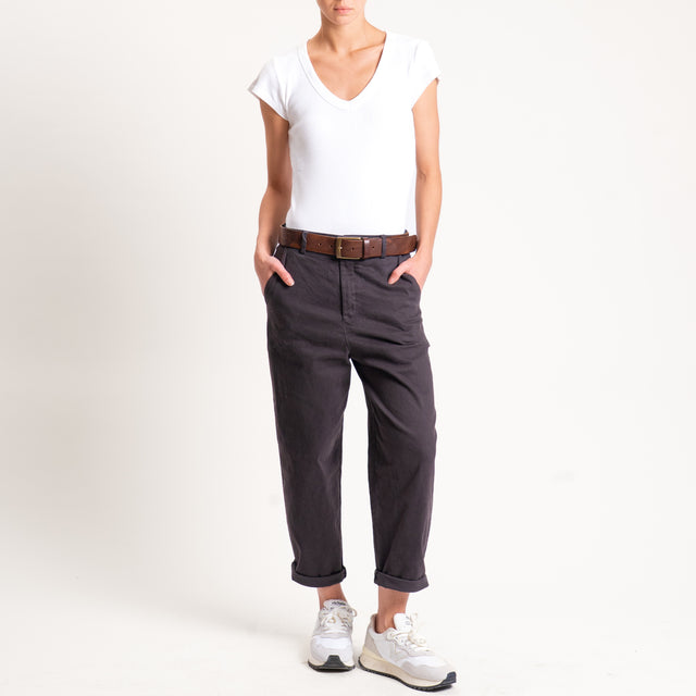 Zeroassoluto-Pantalone LORY baggy cotone elasticizzato - moro