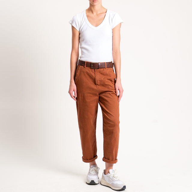 Zeroassoluto-Pantalone LORY baggy cotone elasticizzato - whiskey