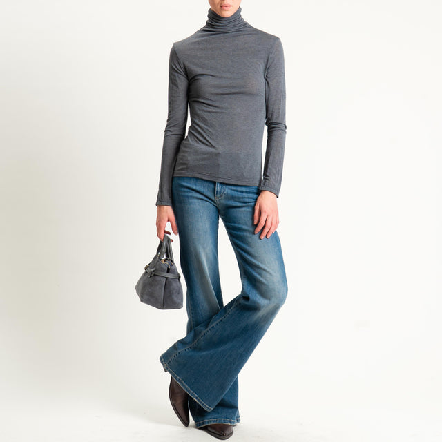 Zeroassoluto-T-shirt sottile collo alto MISTO CASHMERE - antracite