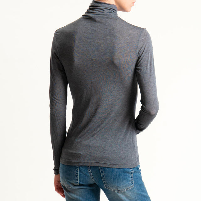Zeroassoluto-T-shirt sottile collo alto MISTO CASHMERE - antracite