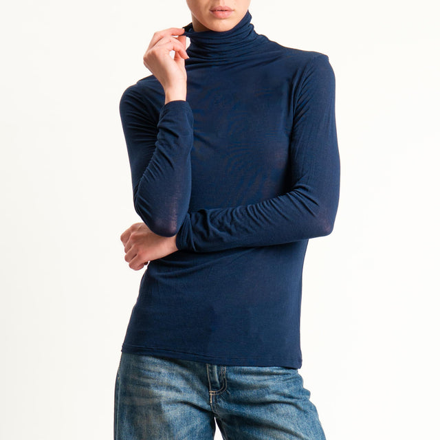 Zeroassoluto-T-shirt sottile collo alto MISTO CASHMERE - blu