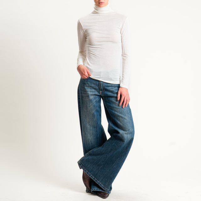 Zeroassoluto-T-shirt sottile collo alto MISTO CASHMERE - burro