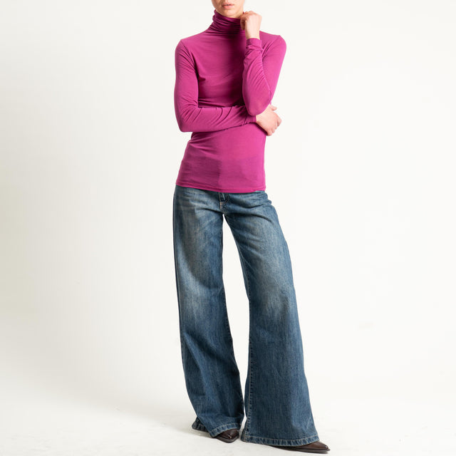 Zeroassoluto-T-shirt sottile collo alto MISTO CASHMERE - fucsia