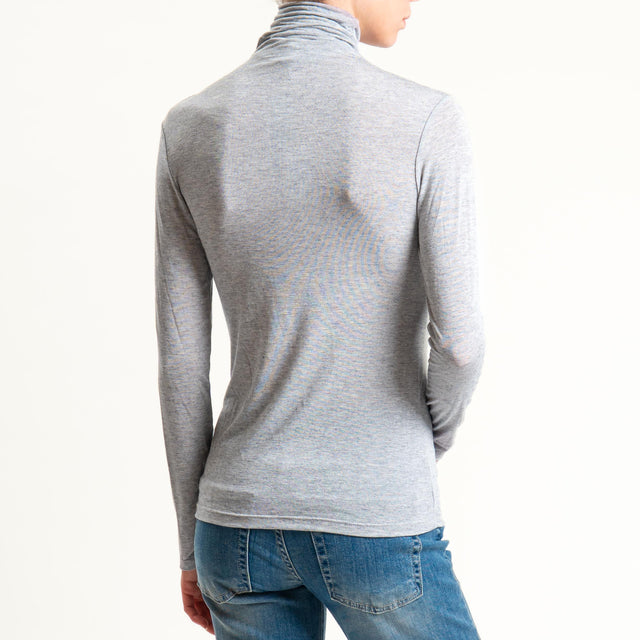 Zeroassoluto-T-shirt sottile collo alto MISTO CASHMERE - grigio melange