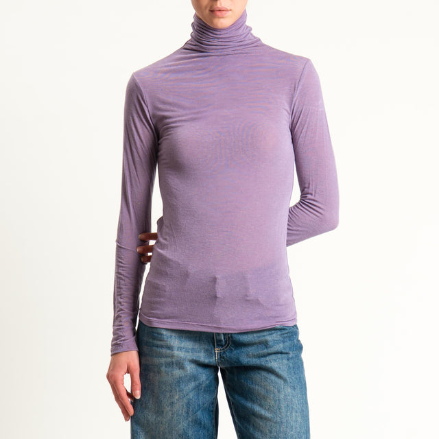 Zeroassoluto-T-shirt sottile collo alto MISTO CASHMERE - mauve