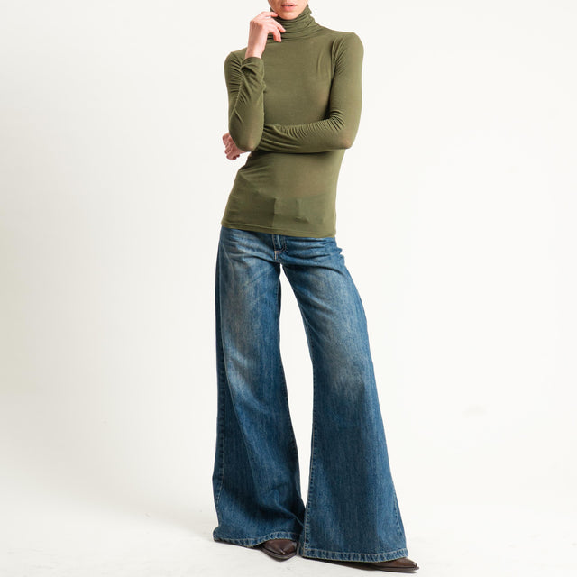 Zeroassoluto-T-shirt sottile collo alto MISTO CASHMERE - militare