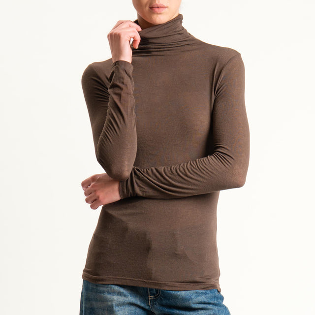 Zeroassoluto-T-shirt sottile collo alto MISTO CASHMERE - moro