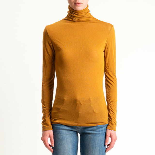 Zeroassoluto-T-shirt sottile collo alto MISTO CASHMERE - mostarda