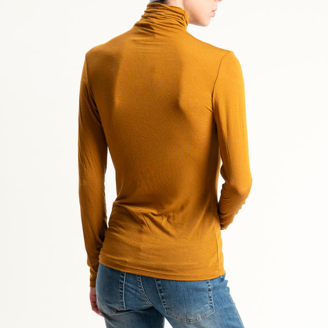 Zeroassoluto-T-shirt sottile collo alto MISTO CASHMERE - mostarda